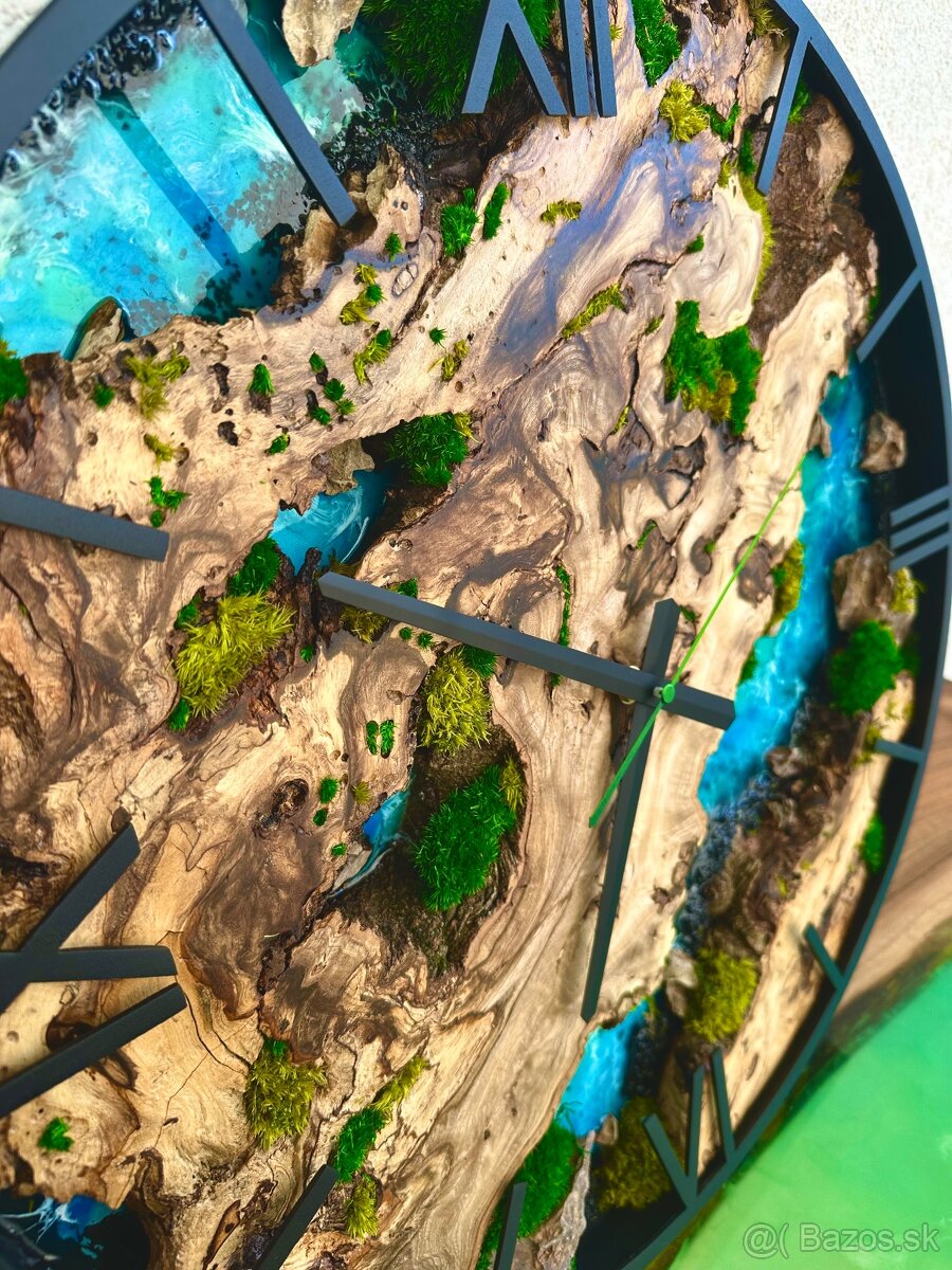 Machové hodiny s epoxidom 50cm priemer , Drevené hodiny 50cm - 4