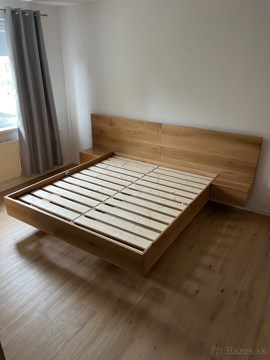 Levitujúca dubová posteľ - úložný priestor, nočné stolíky - 4