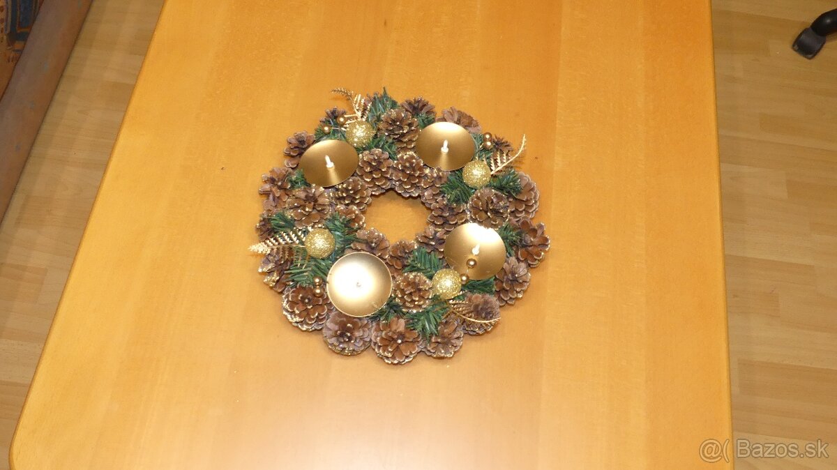 ADVENTNÝ VENČEK ZLATÝ 30 cm - 4