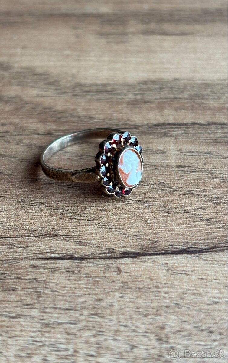 Strieborný prsteň - kameja, cesky granat - 4