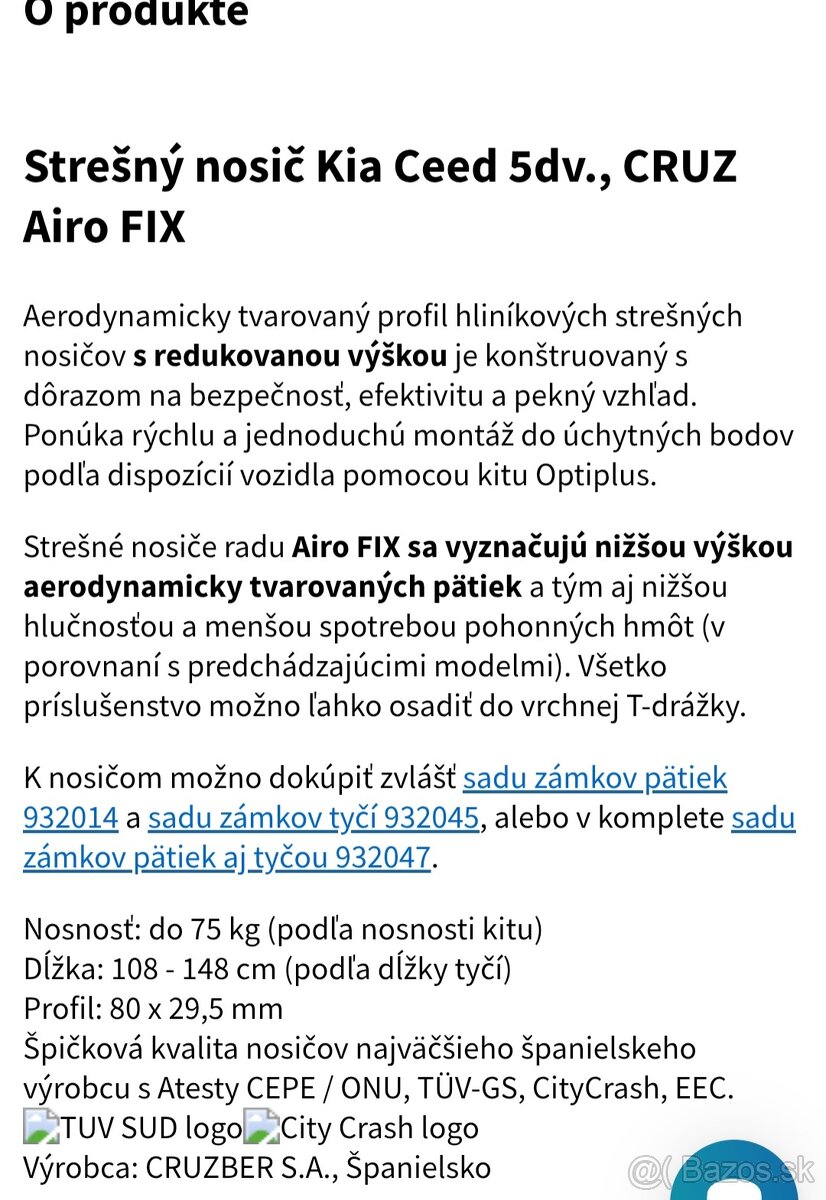Strešný nosič Kia Ceed 5dv., CRUZ Airo FIX - 4