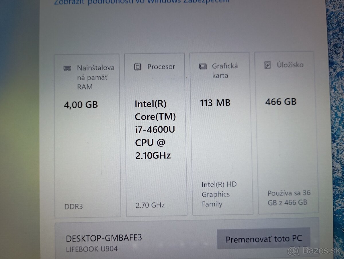 predám FUJITSU LIFEBOOK U904 , WINDOWS 10 - 4