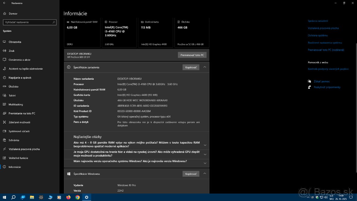 Predám zachovalý stolový PC HP ProDesk v plne funkčnom stave - 4