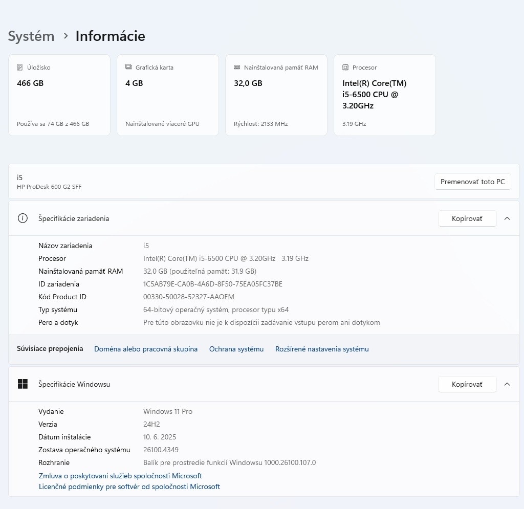 HP ProDesk 600 G2 SFF, i5-6500, 32GB RAM, GTX 1050ti LP - 4