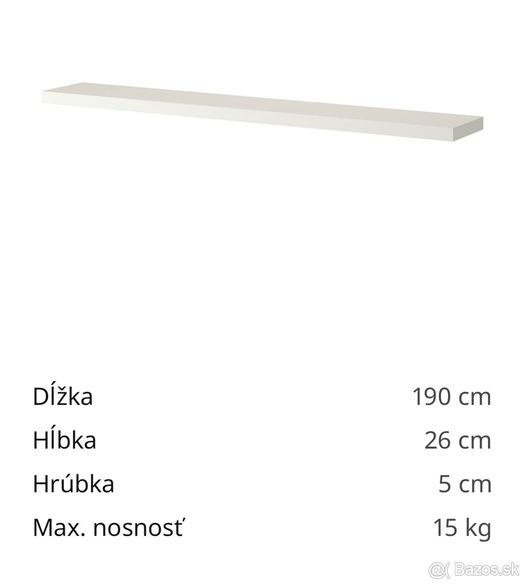 Nástenná polička 190x26 cm, biela - 4