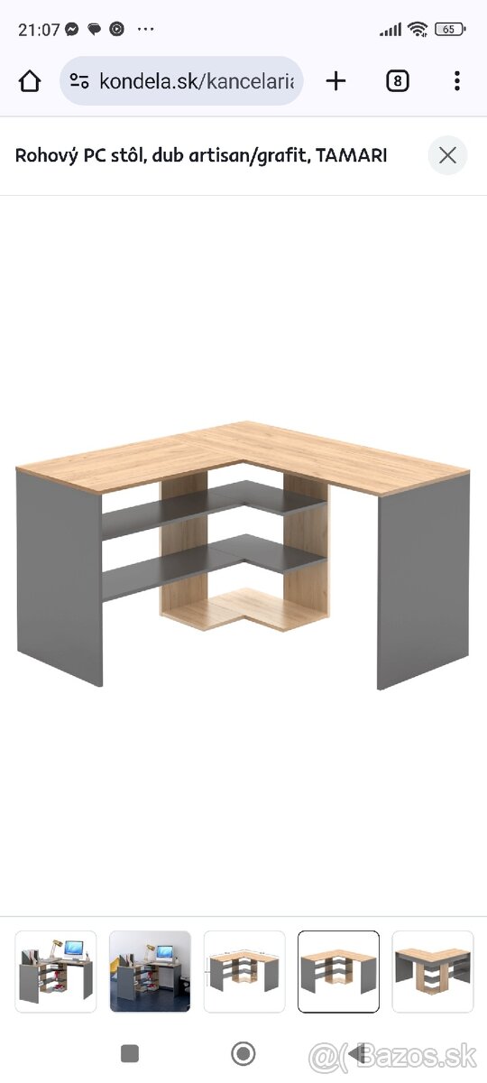 Predám kvalitný rohový Pc stolík farba sivá a hnedá - 4