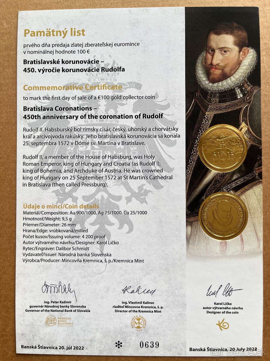 Predám pamätné listy k SK euro zlatým minciam - 4
