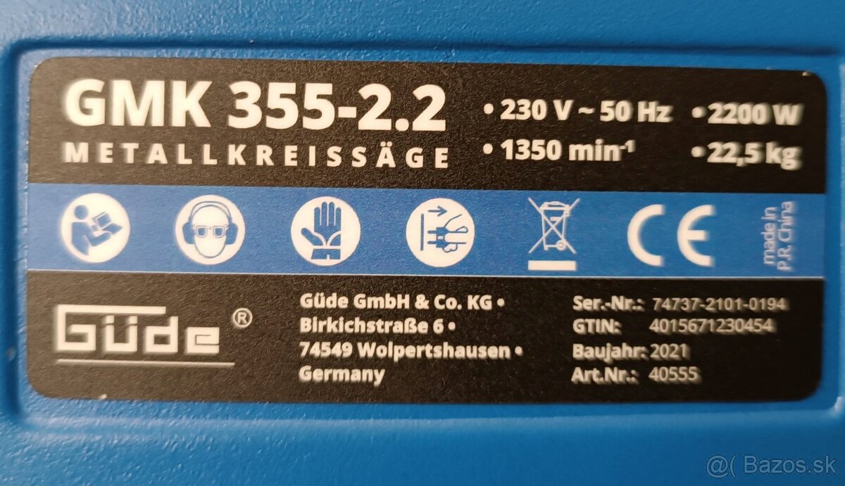 Güde GMK 355 Okružná píla na kov - 4