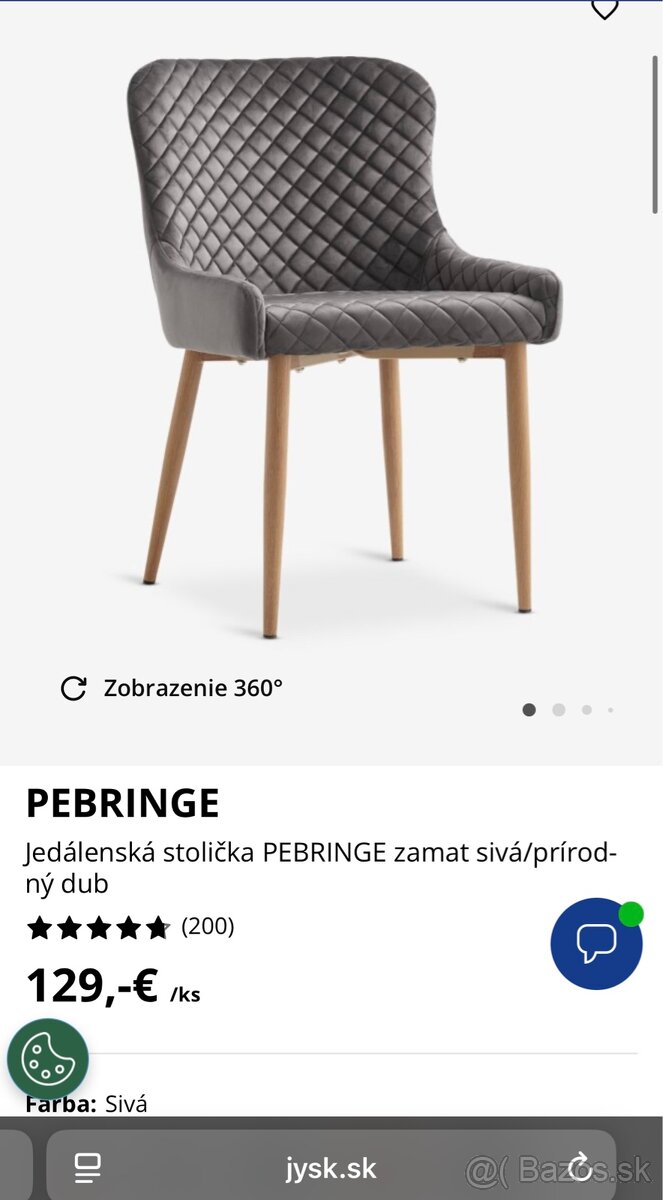 Jedálenská stolička PEBRINGE zamat sivá/prírodný dub - 4
