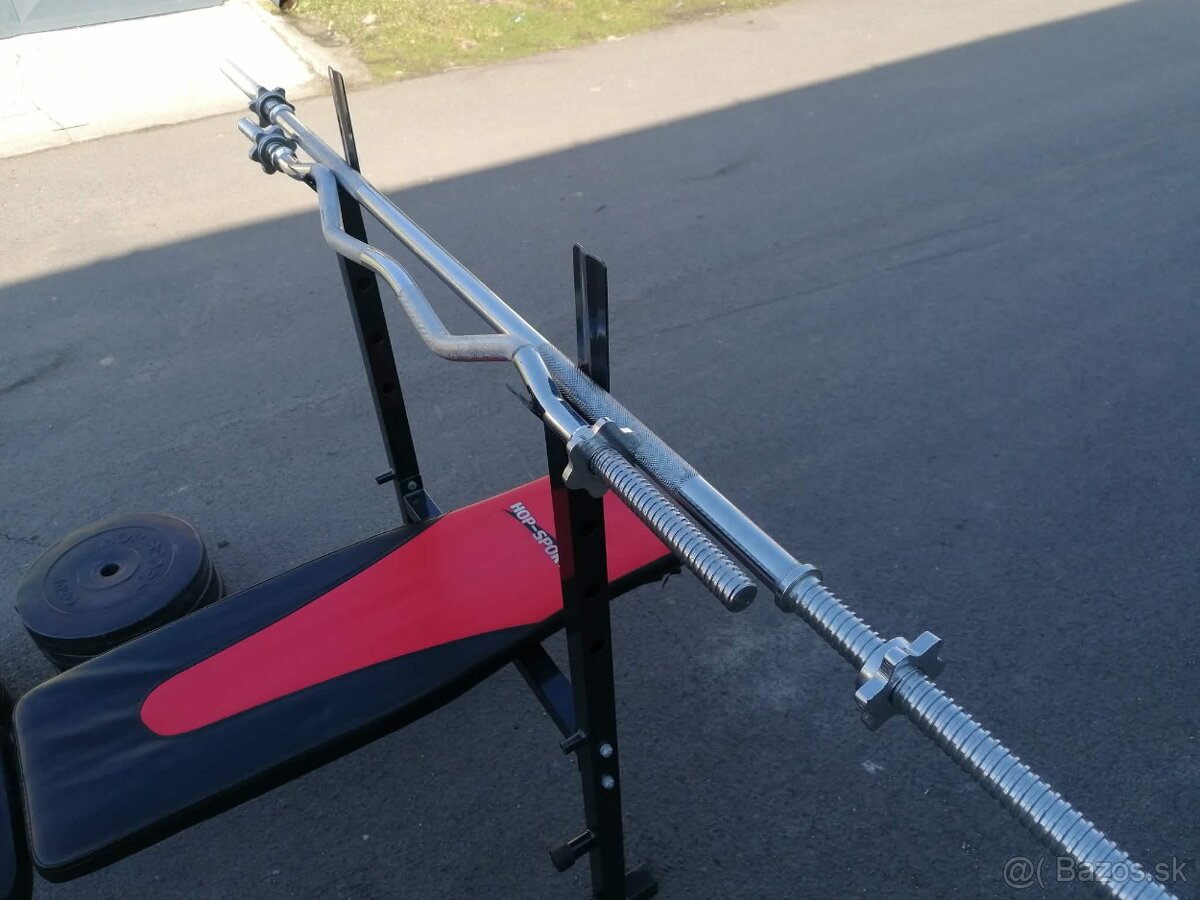 Lavička na bench press + kotúče + 2x tyč - 4