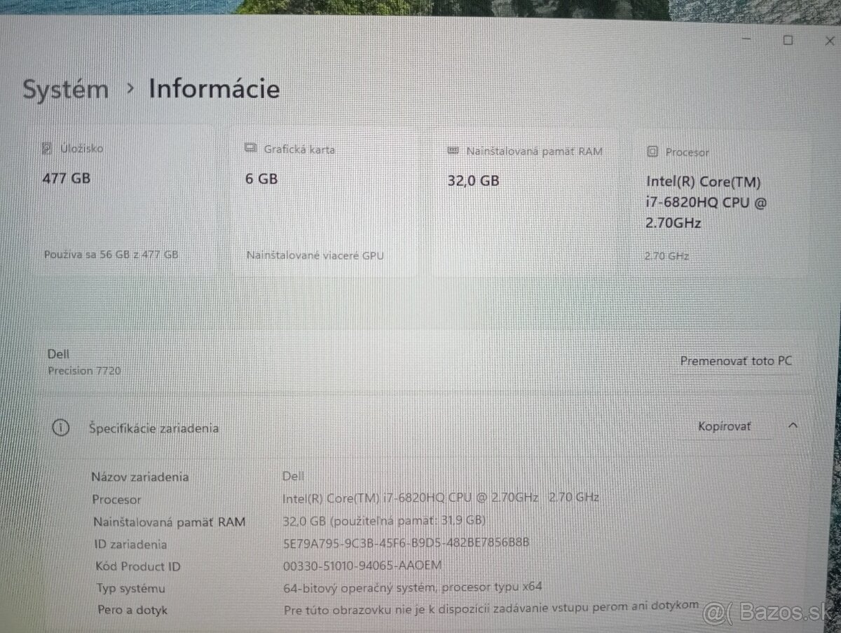 Dell precision 7720 , Intel core i7 , 500gb ssd , 32gb ram - 4