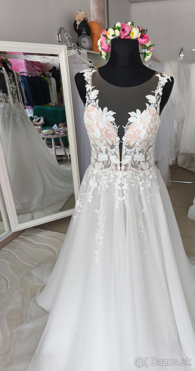 Predám nádherné úplne nové svadobné šaty s jemné trblietav - 4