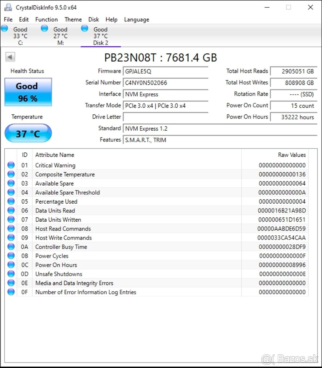 Samsung PM1723b 7.68TB U.2 NVMe SSD + PCIe adaptér - 4