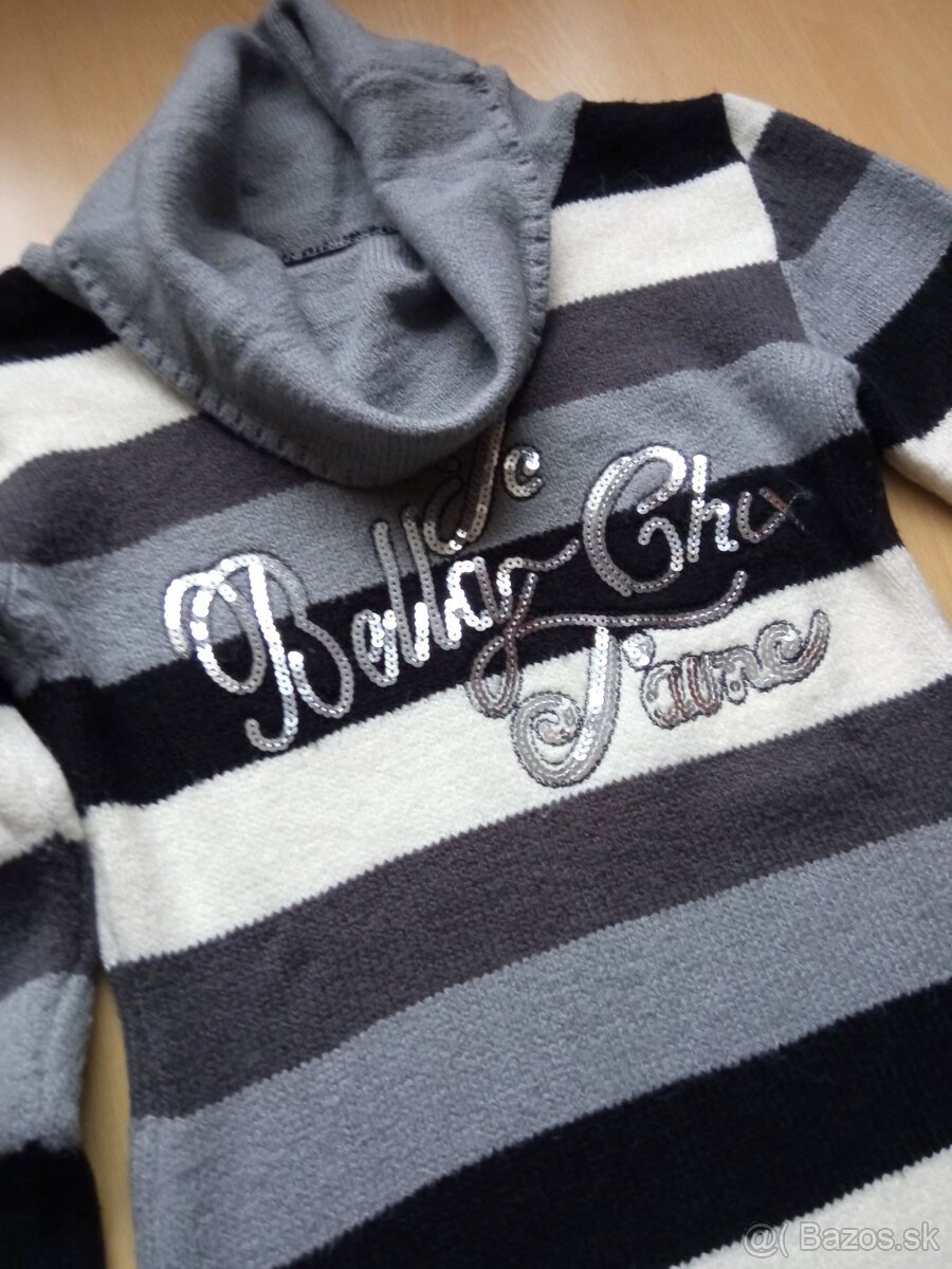 Pruhovaný rolák (šedá + biela + čierna) - 4