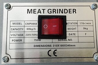 Elektrický mlynček na mäso 750W 60kg / hod. 2 šajby - 4