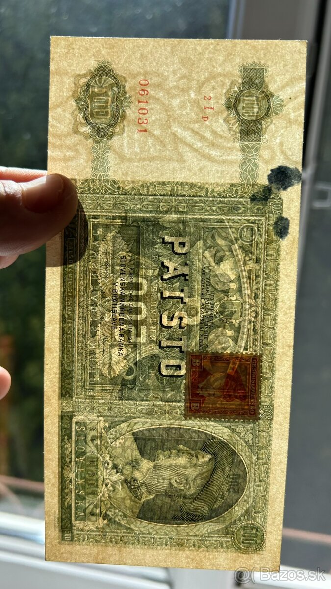 Bankovky .ČSR Jánošík neperforovaný kolok aunc - 4