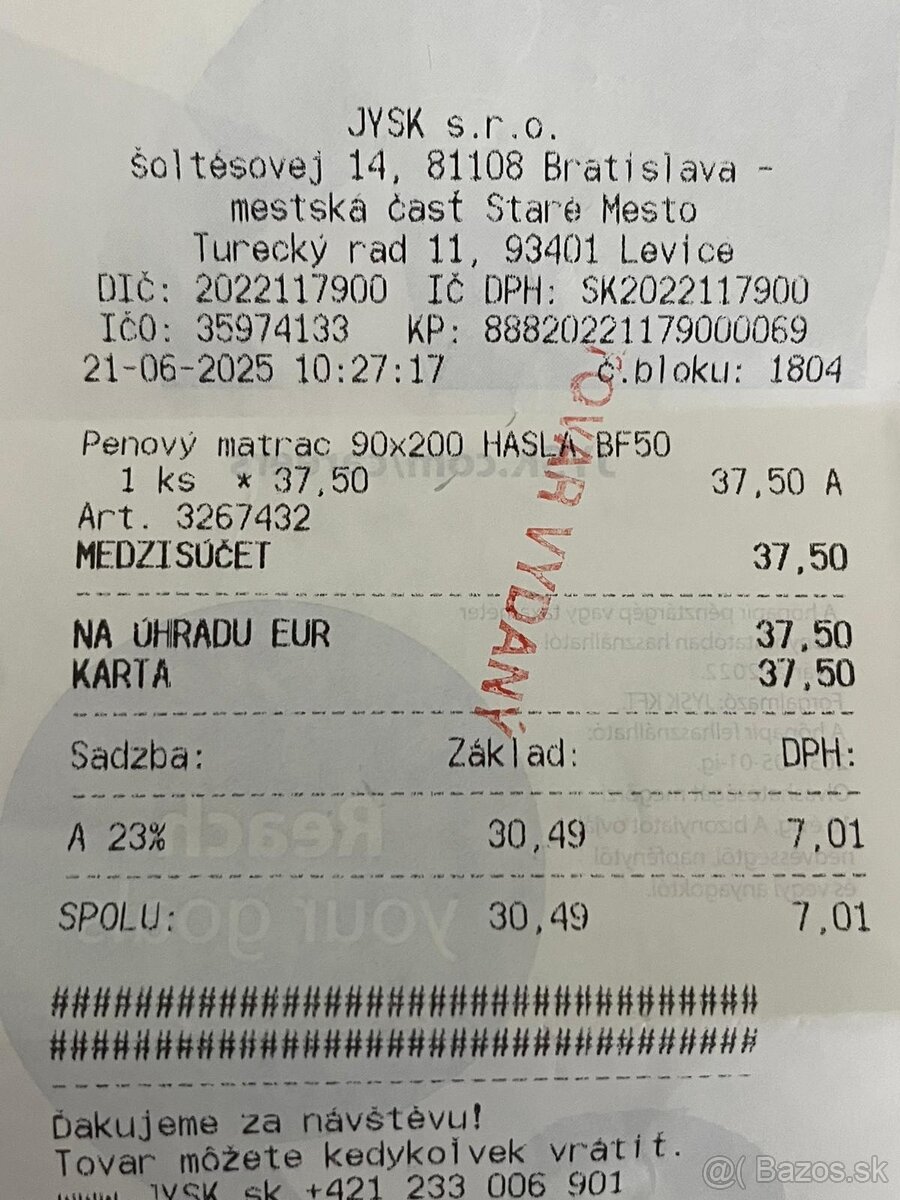 Predám penový matrac ako NOVÝ (90x200 cm) výška 10 cm - 4