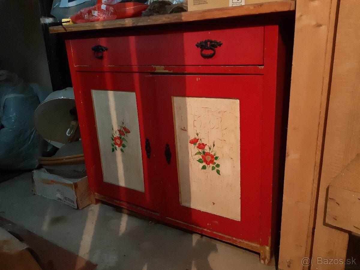 vintage kredenc, komoda, stolička - 4