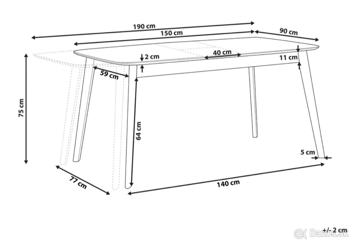 Rozkladací jedálenský stôl MADOX svetlý dub 150/190 cm 90 cm - 4