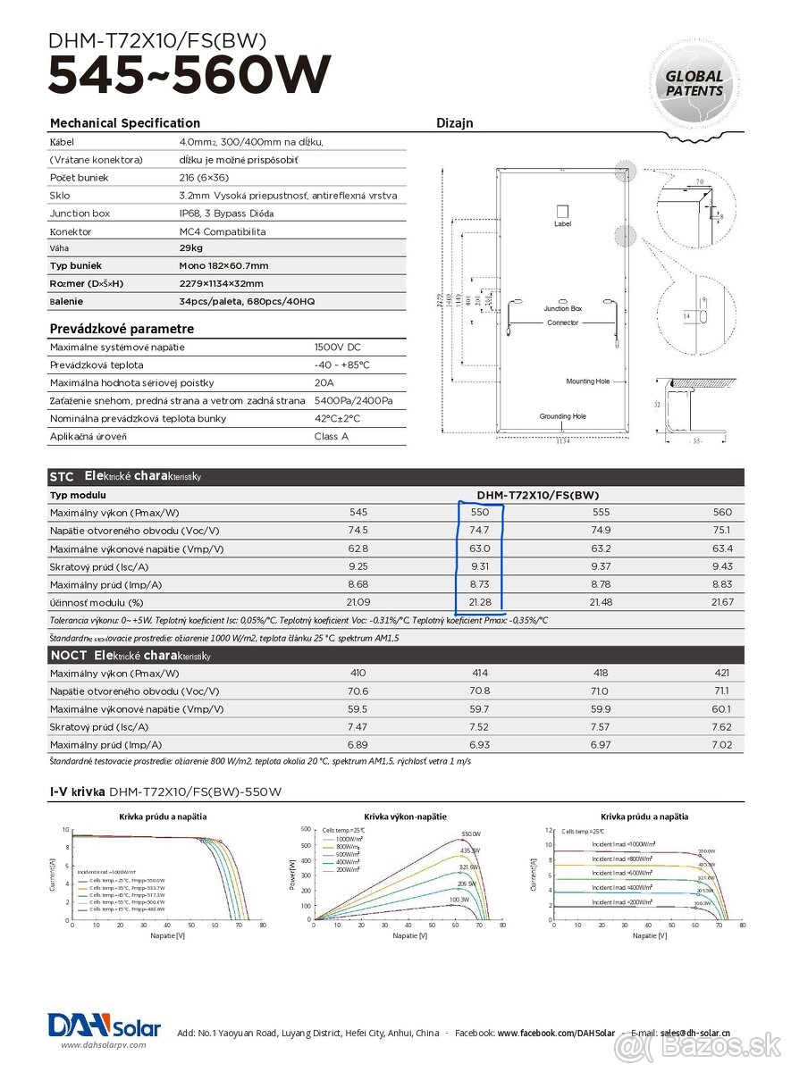 Fotovoltické panely DAH FS(BW) 550W 1/3 cell - 4