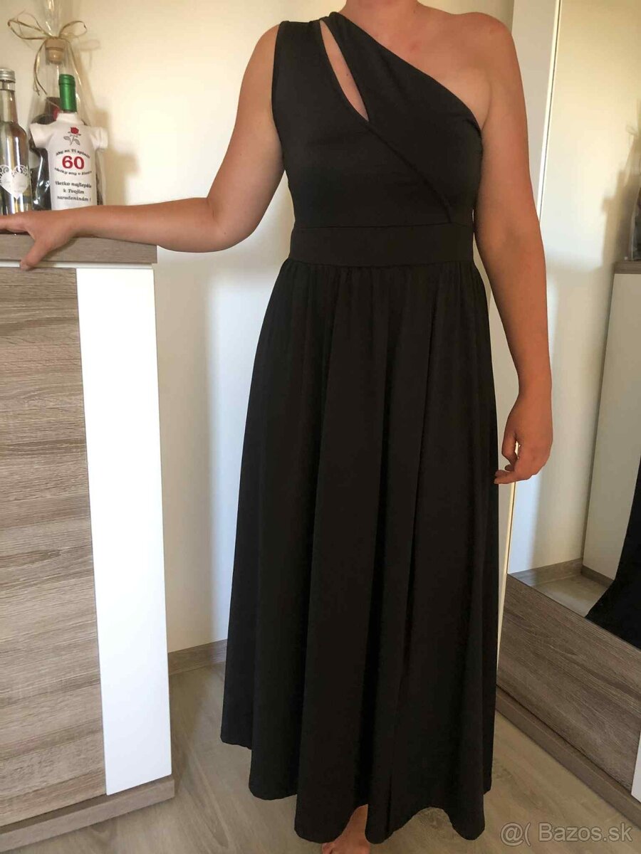 Čierne šaty na jedno rameno s opaskom, veľkosť M - 4