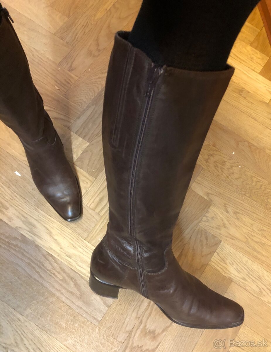 ————-Čokoládovo hnedé kožené čižmy, 39, 15 E———- - 4