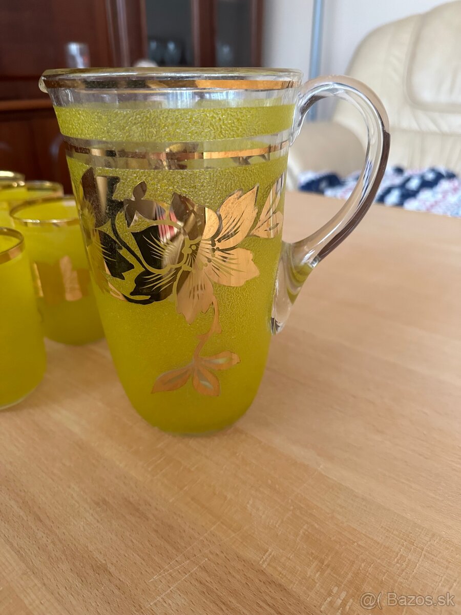 Retro sklenená súprava – džbán + 6 pohárov, zlátený dekor - 4