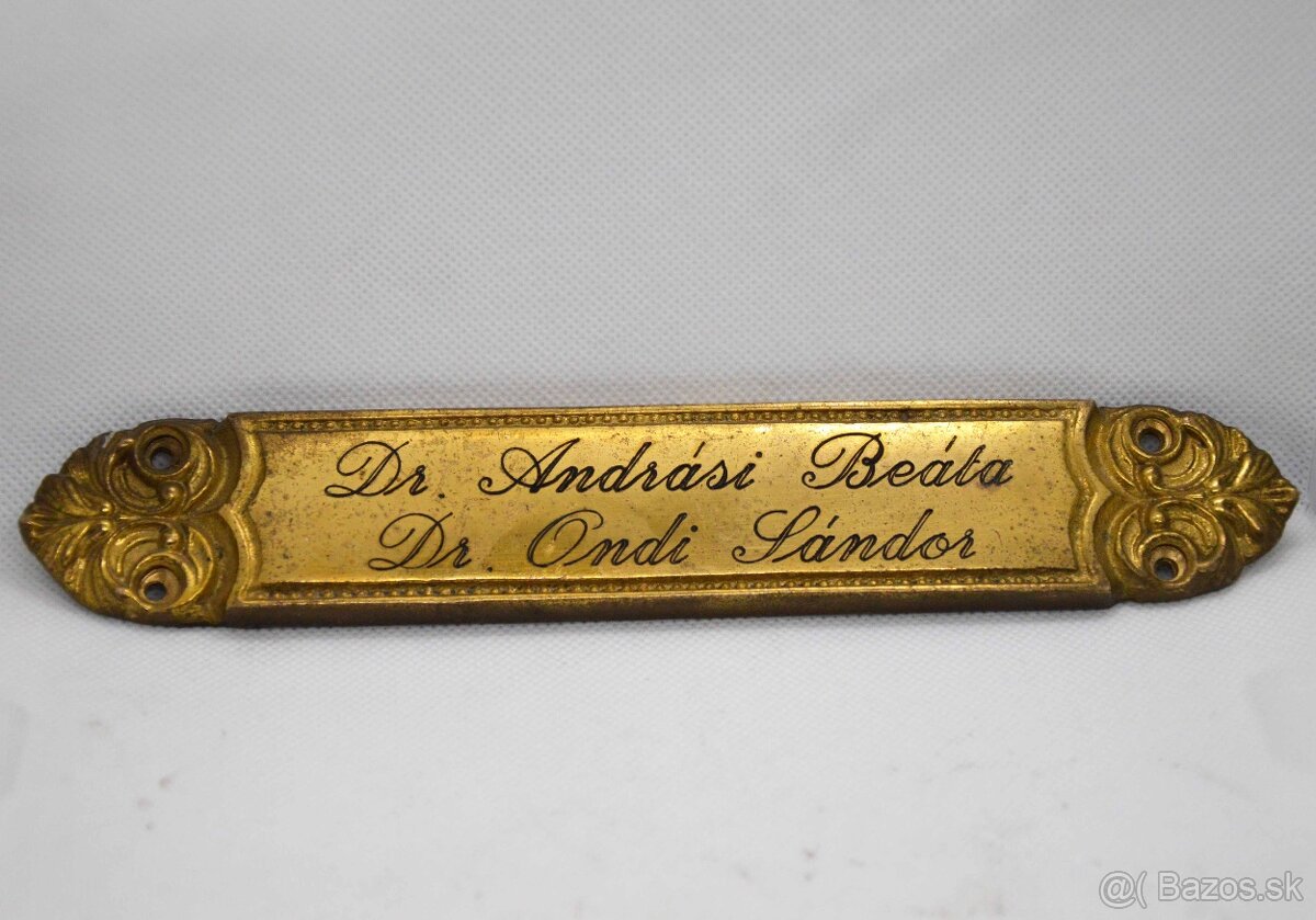 Stará mosadzná menovka 21x3,8cm - 4