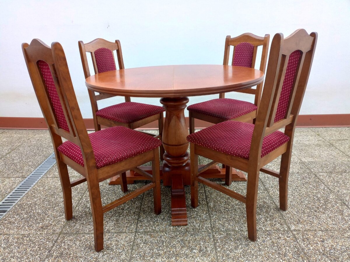 Rustikální jídelní set, rozkládací stůl, 6 židlí, masív - 4