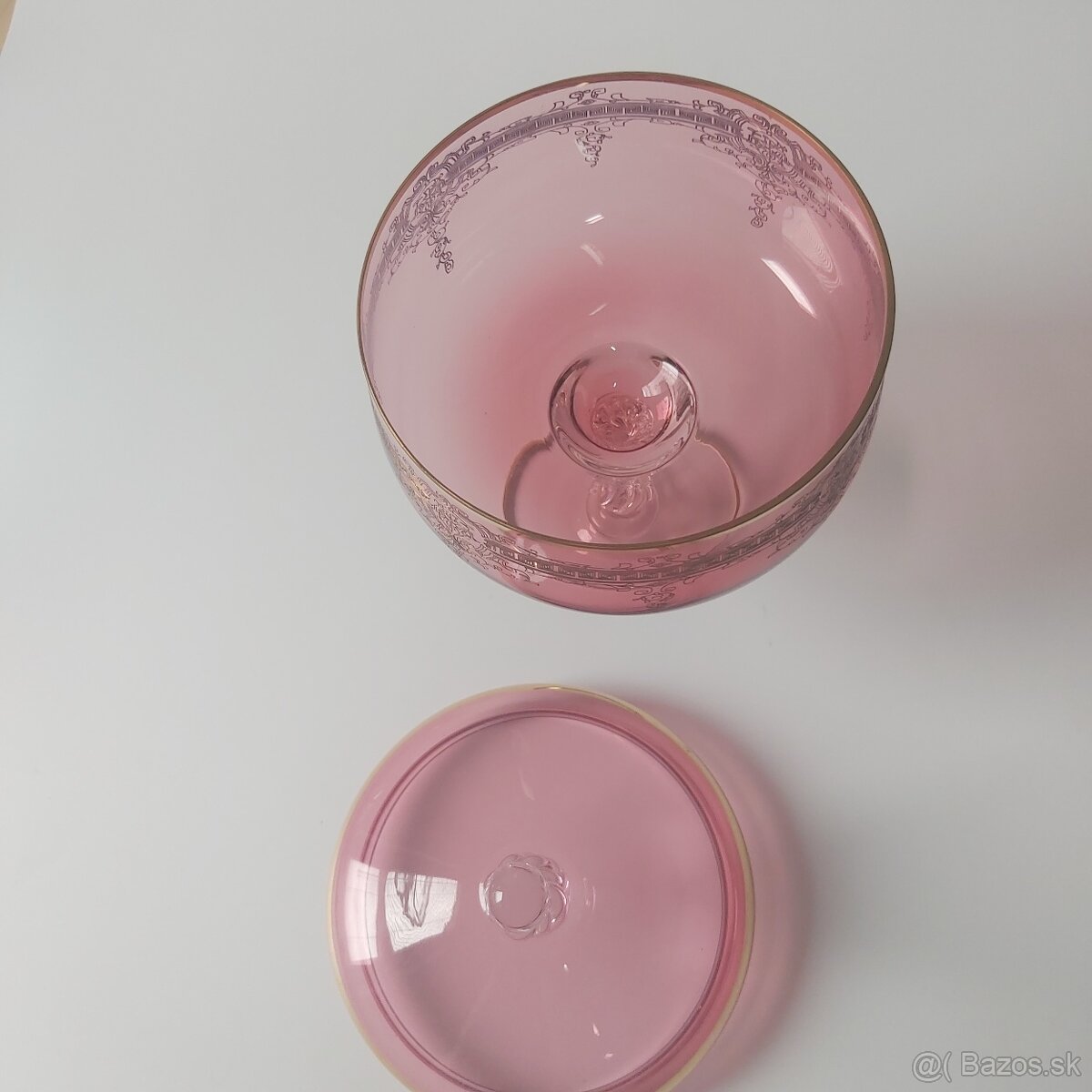 Ruby Royal 6x pohár+bonboniera z ružového skla gravírované - 4