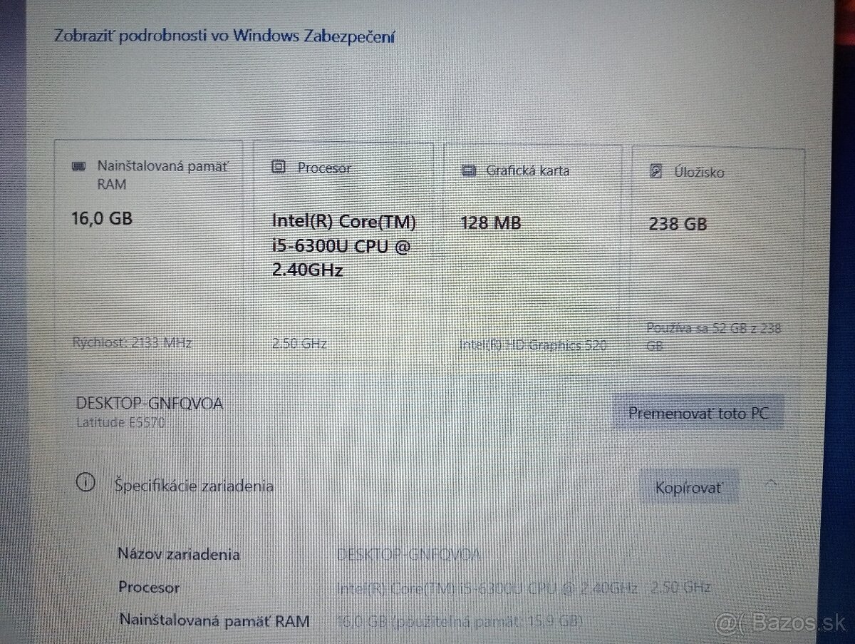 predám Dell Latitude e5570 , Intel core i5 ,16gb ram ,ssd - 4
