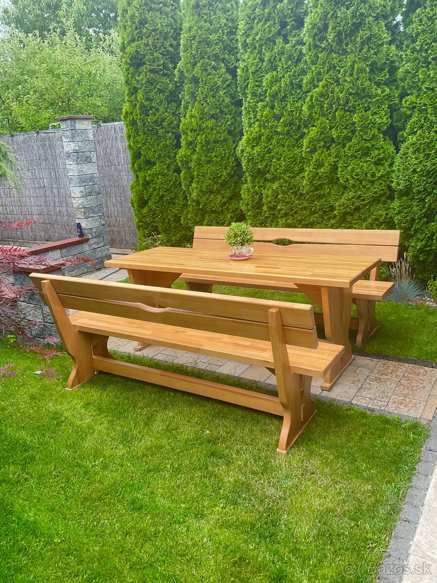 Masívny Dubový set srôl a dve lavice dĺžka 2m - 4