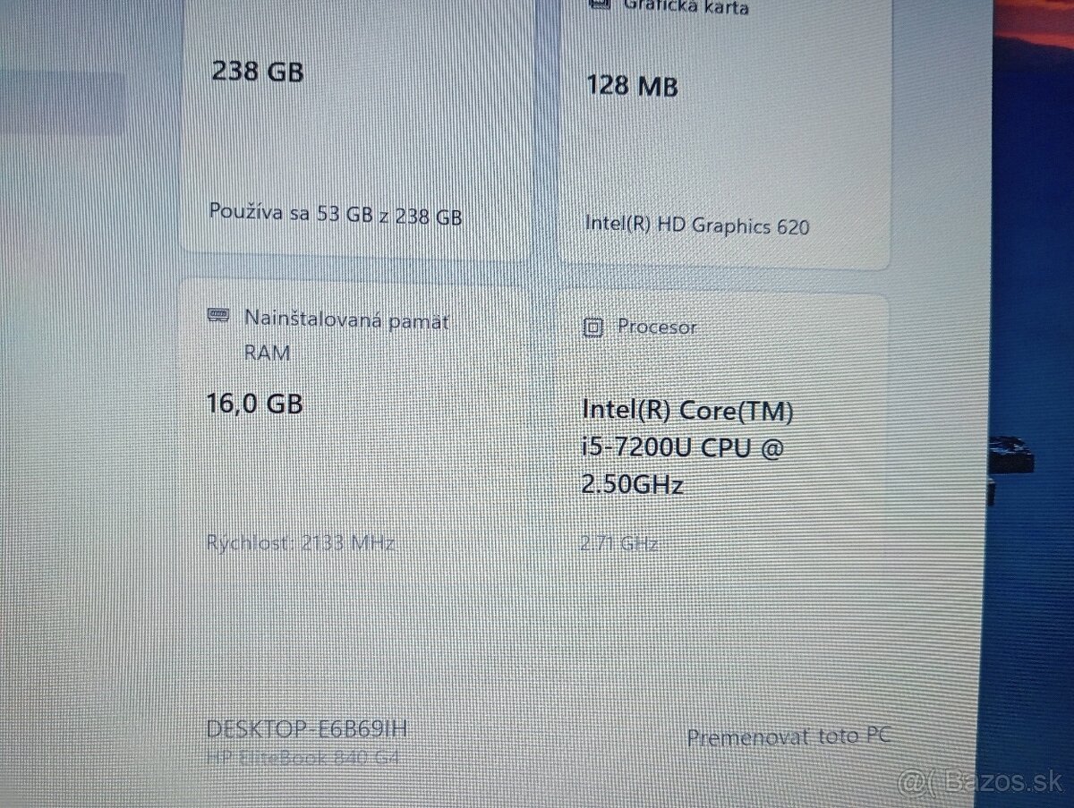 predám Hp Elitebook 840 G4 , Intel core i5 ,dotykový displej - 4