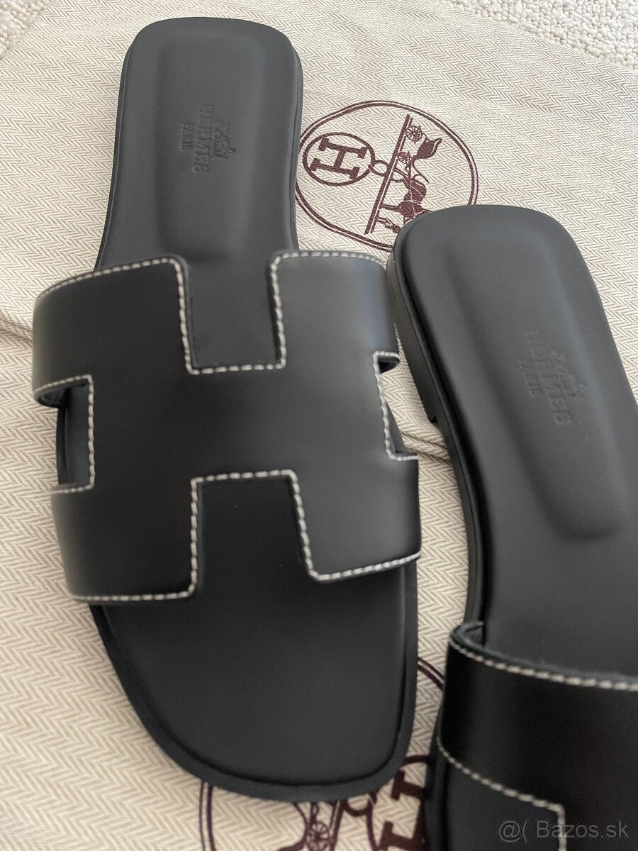 Originál Hermès Oran kožené šlapky, veľkosť 40 - ako nové - 4