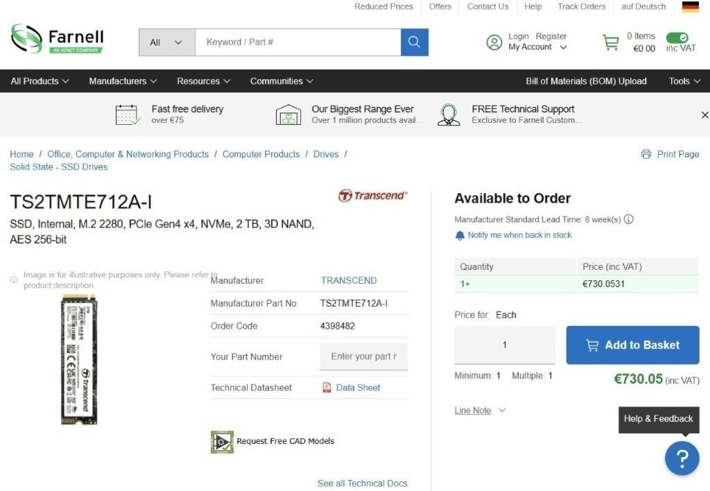 2TB / 1TB / 512 GB Transcend MTE712A Industrial - 4 000TBW - 4