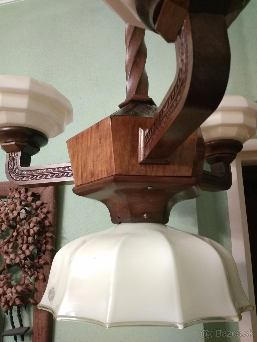 Drevený trojramenný starožitný luster - 4