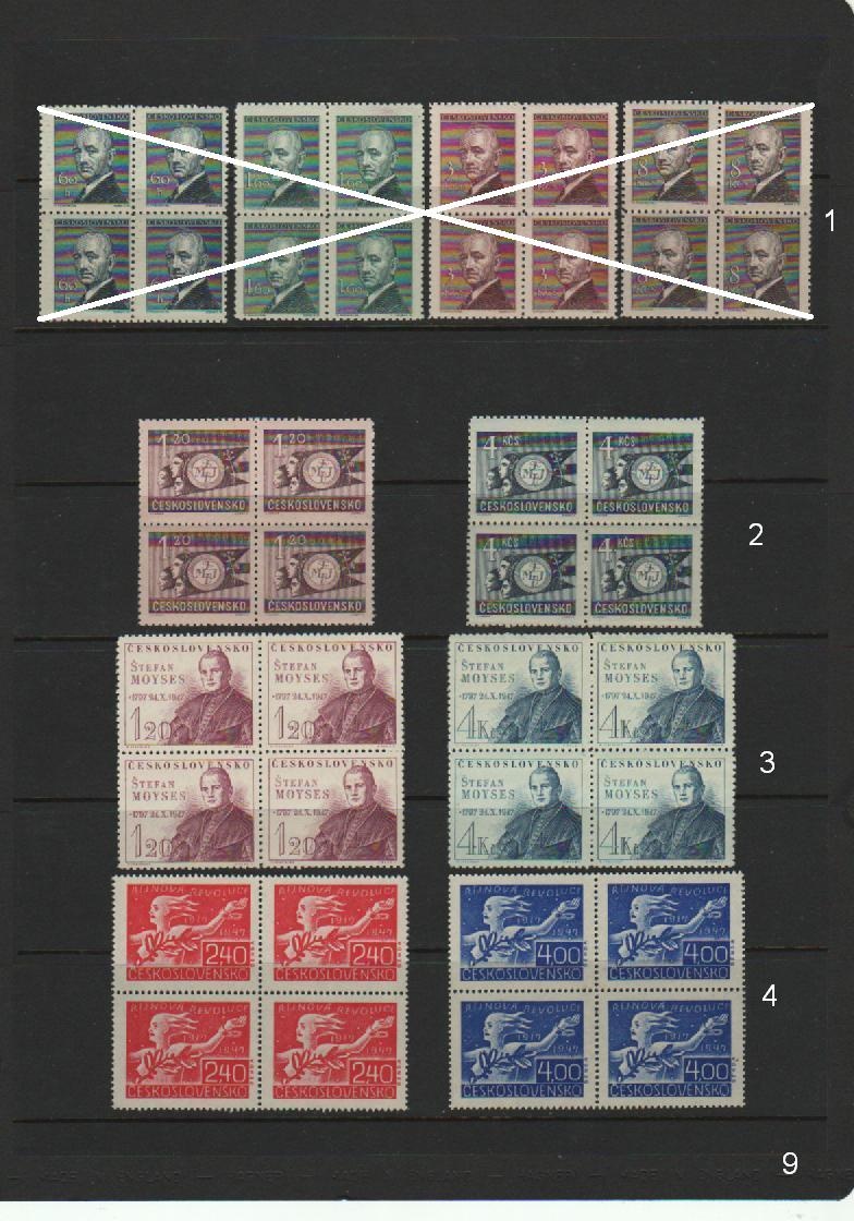 Známky Československo - 4 bloky a iné známky - 4