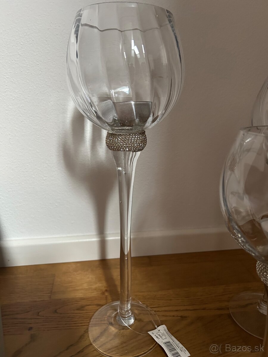 Sklenené svietniky s kamienkovou ozdobou 3ks/nové - 4