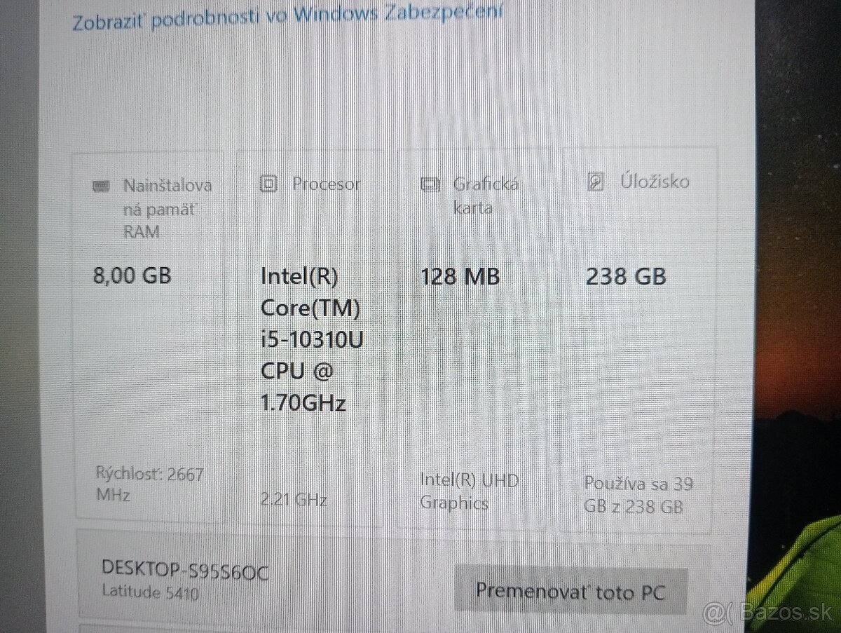 predám Dell Latitude 5410 , Intel i5 . 8gb ram ,, Win 10 - 4