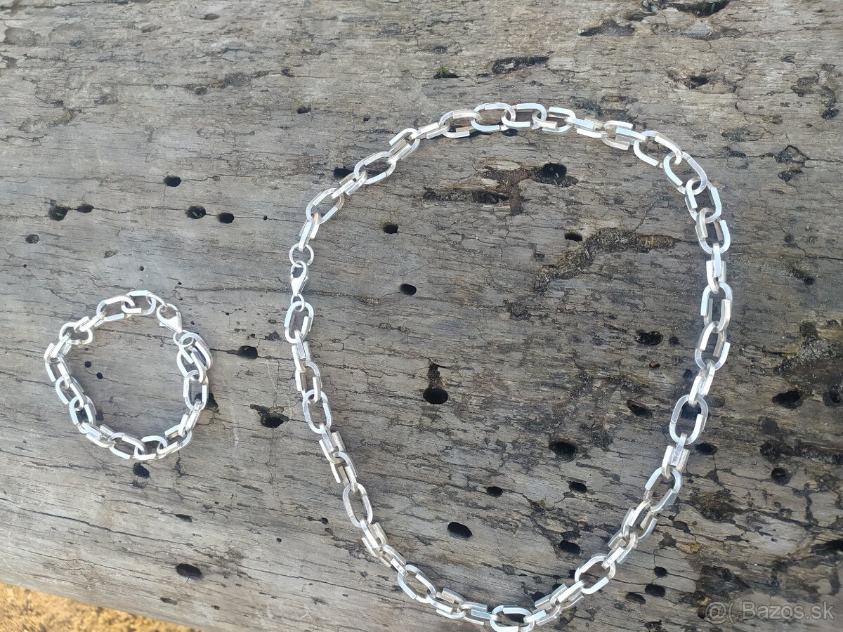 Strieborná retiazka a náramok - ručná práce - 4