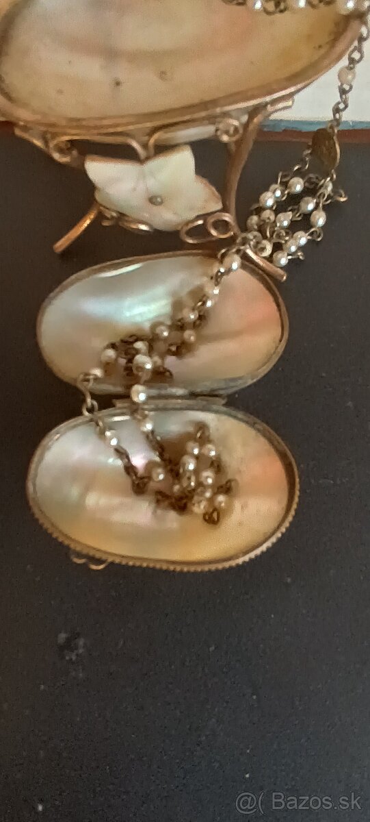 Starožitná perleťová mini stolička, perletové púzdro - 4