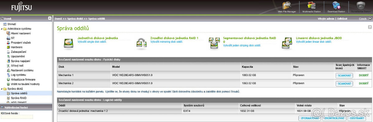 Dátové úložisko - Fujitsu Q700 NAS Server + 2x2TB disky - 4
