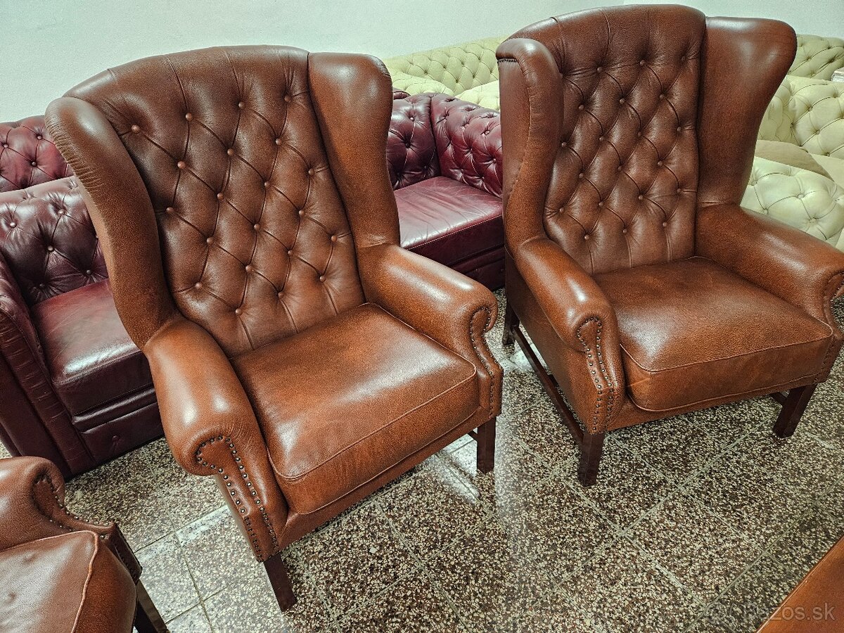 CHESTERFIELD ŠTÝL-WINGBACK-KOŽENÁ SEDAČKA - 4