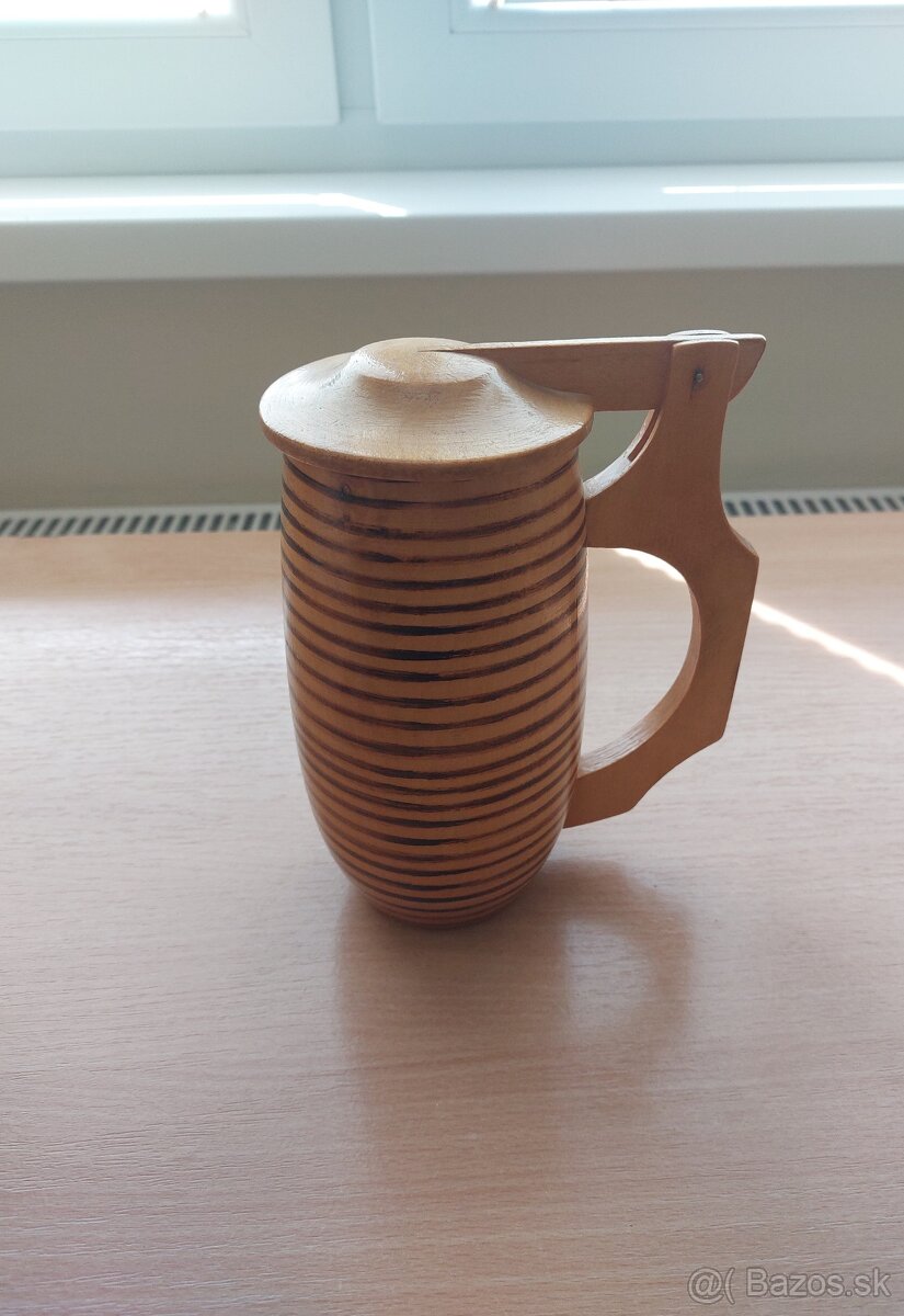 Starý drevený džbán / žejdlík - zdobený - 4