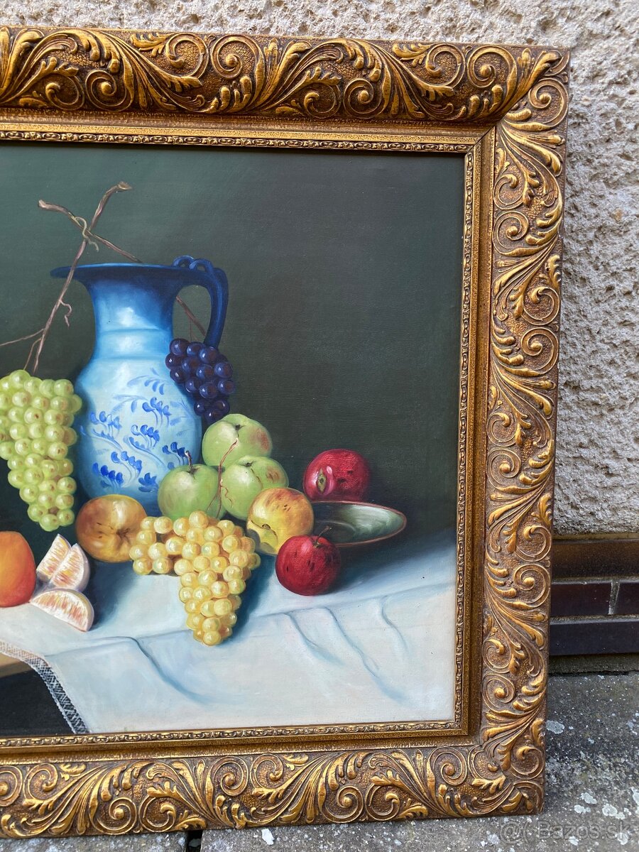 Starý obraz s rámom - olejomaľba na plátne - 4