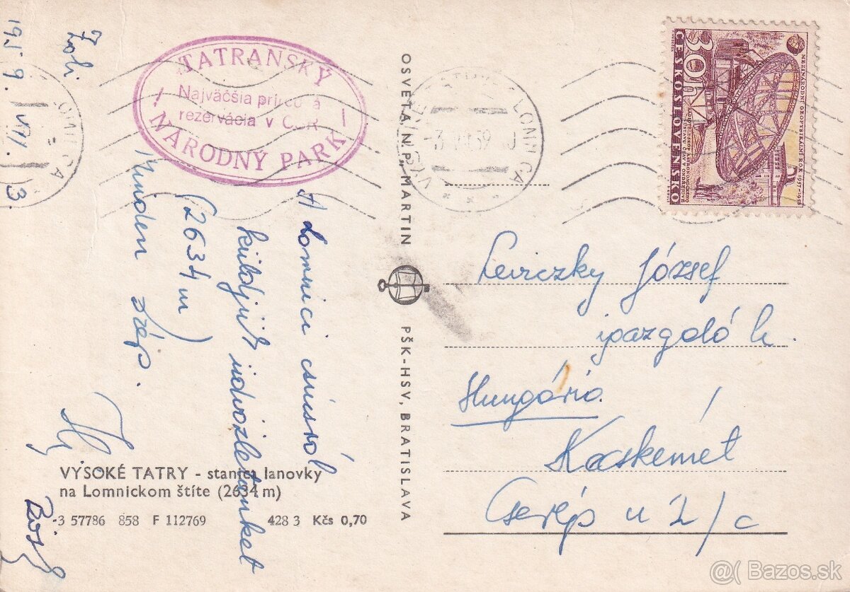 Staré pohľadnice Vysoké Tatry, lanovka, Lomnický štít - 4