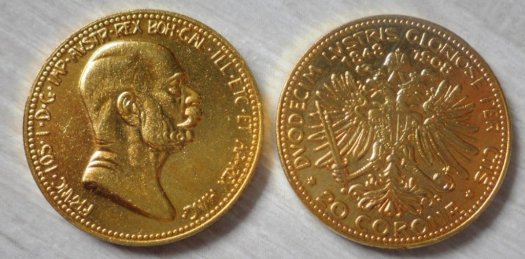 Franc Josef sada mince 20cor, 100cor 1908, 1fl 1875 Příbram - 4