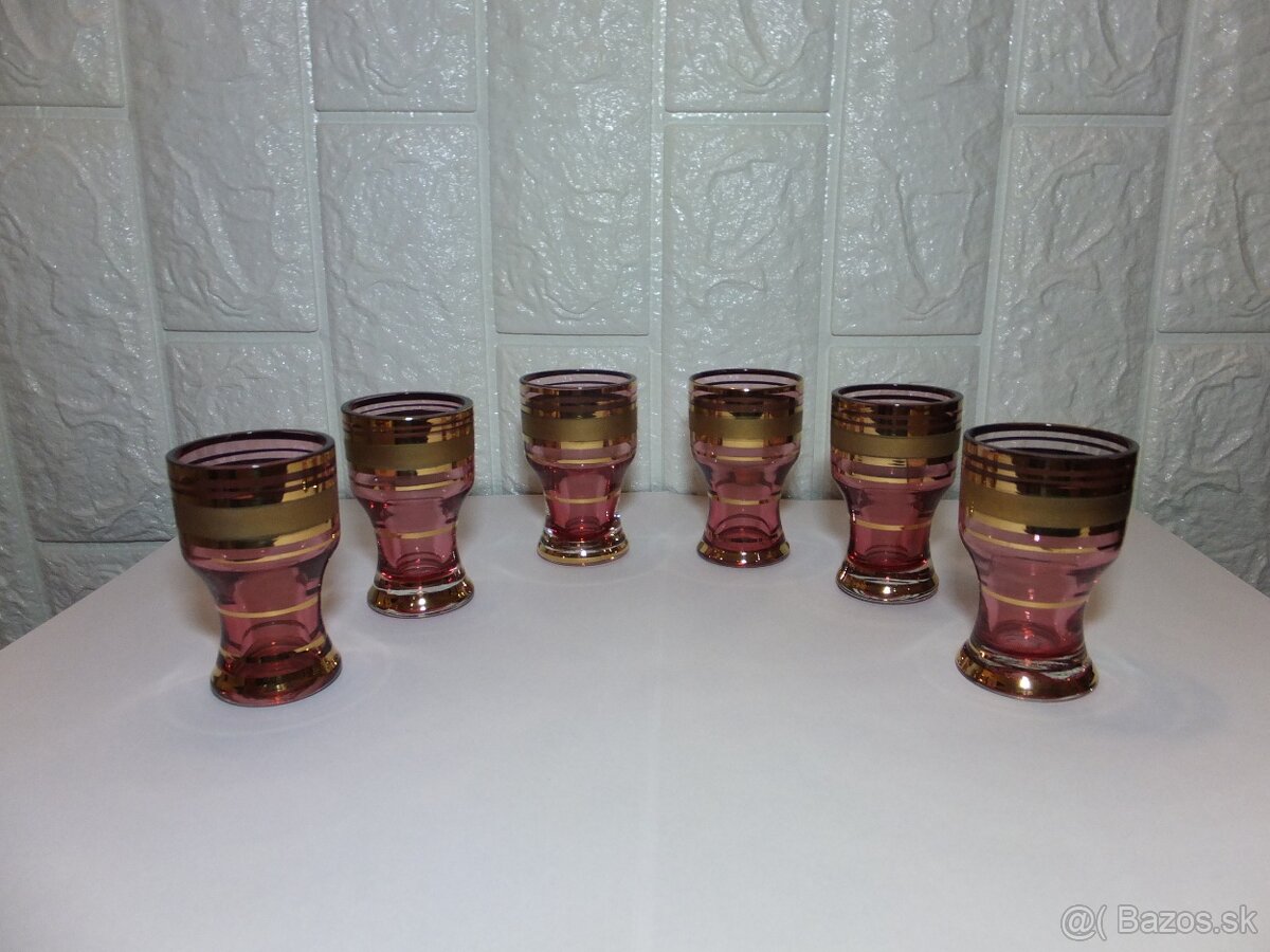 Luxusní karafa+6 skleniček, bohatá malba zlatem, zn. Bohemia - 4