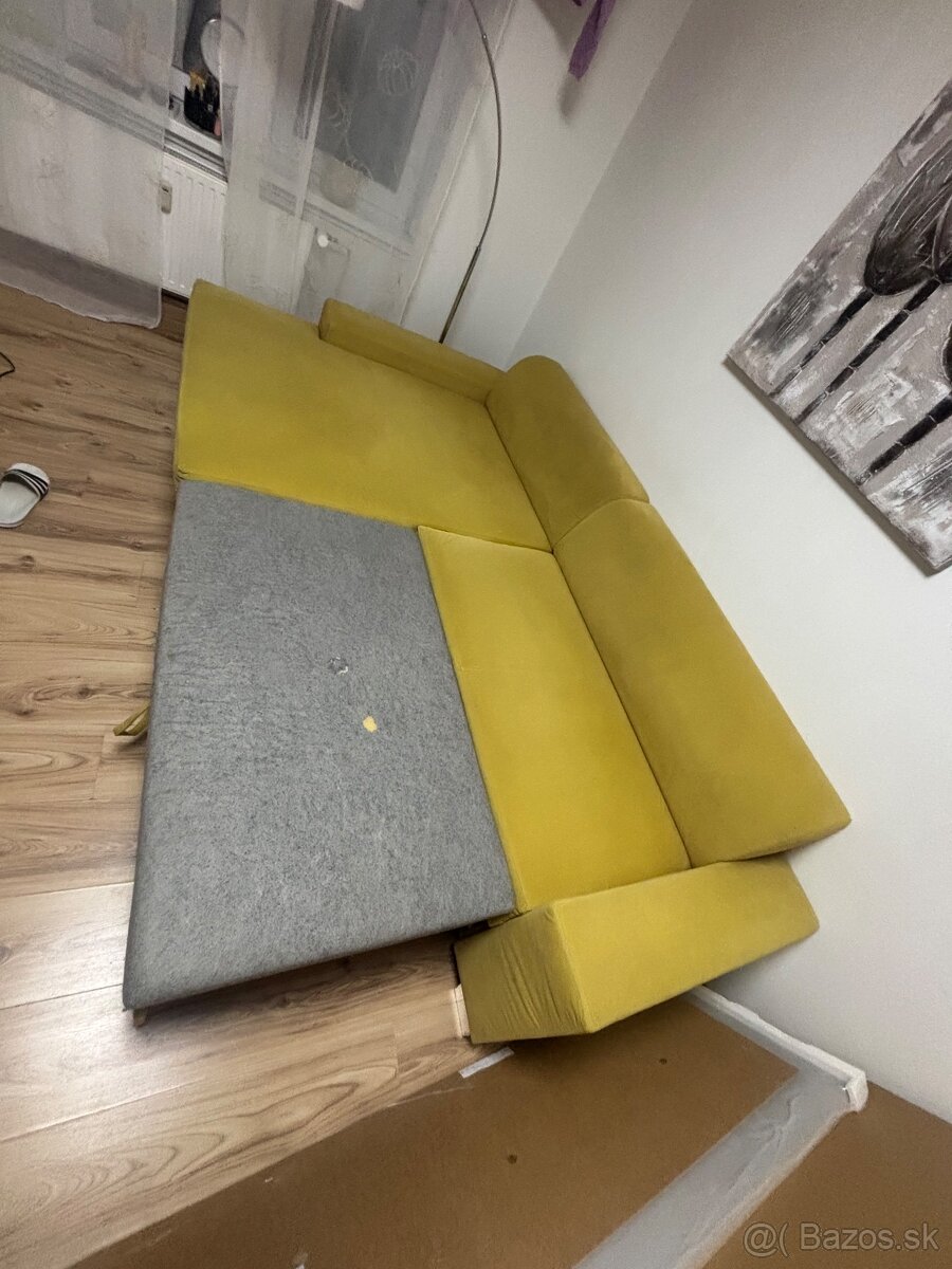 Rohová rozkladacia sedacia súprava - horčičová/žltá - 4