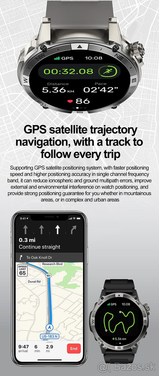 VWAR Taktické GPS profesionálne smartwatch - 4